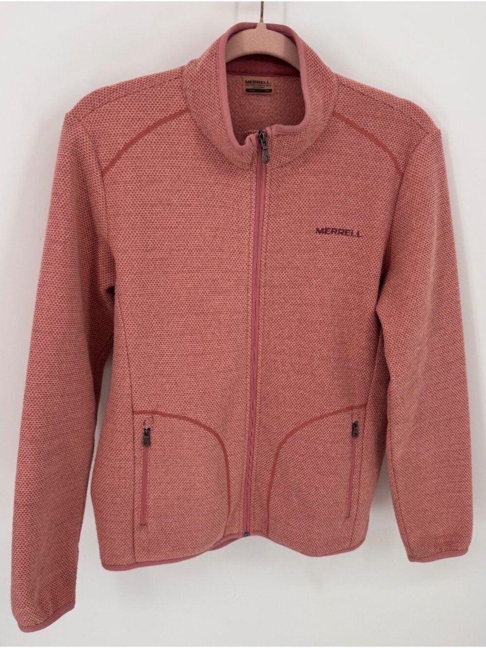 Merrell Womens Coral Red Full-Zip Fleece Jacket With Zip Pockets Size Medium